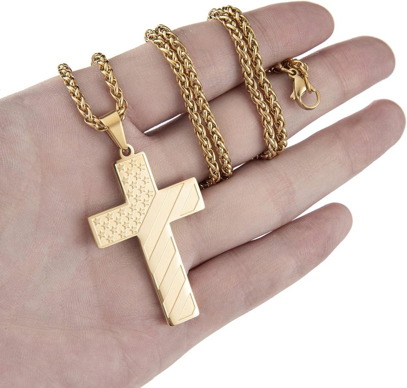 DuoDiner Valentines Day Gifts for Him -24 Inch Cross Necklace for Men Boys Kids Bible Verse American Flag Pendant Baptism Religious First Communion Jewelry Gifts - Image 4